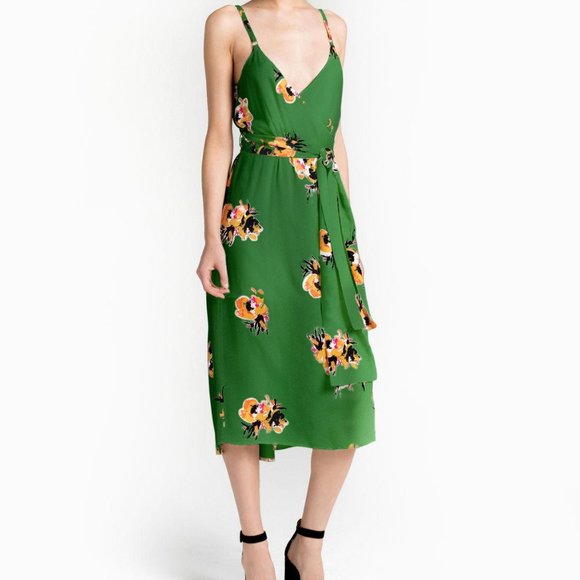 A.L.C. Dresses & Skirts - A.L.C. Green Floral Marin Wrap Midi Dress 6